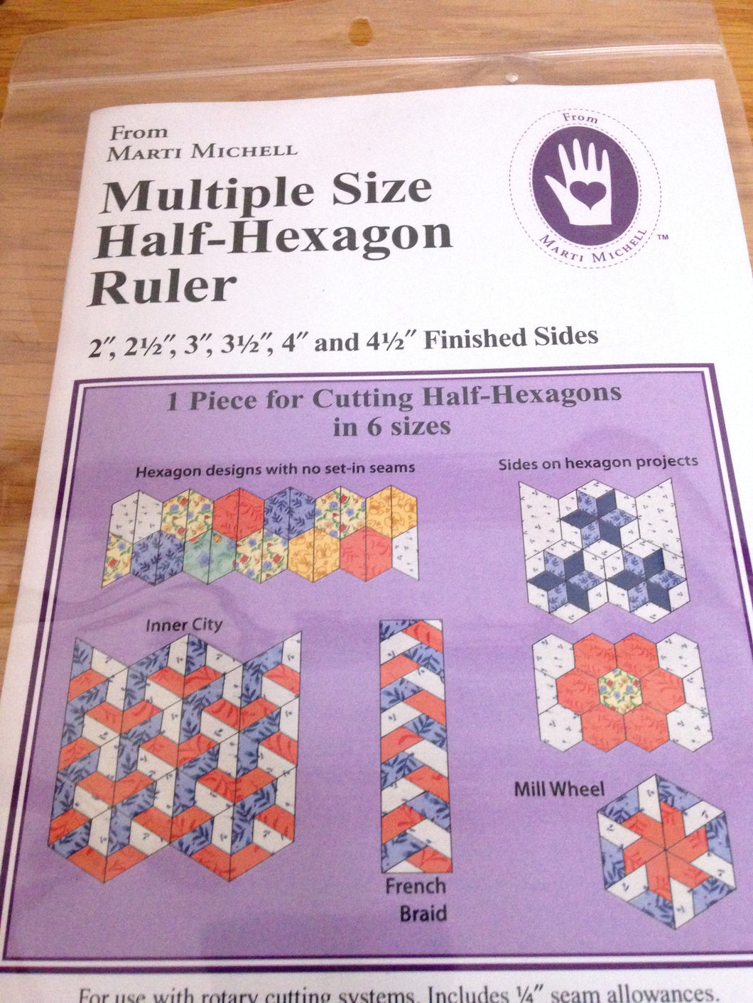  Hexagon Quilting Template Set, 4, 3, 2, 1 with 1/4 Seam  Allowance