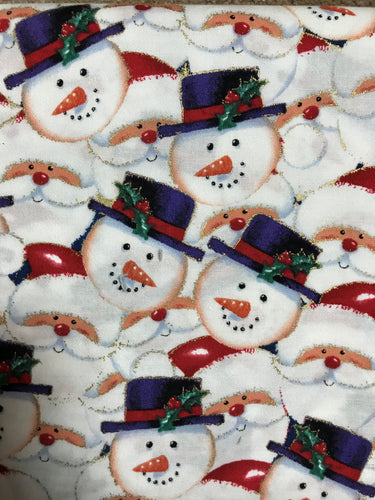 Snowmen Faces with Santa Holiday Fabric